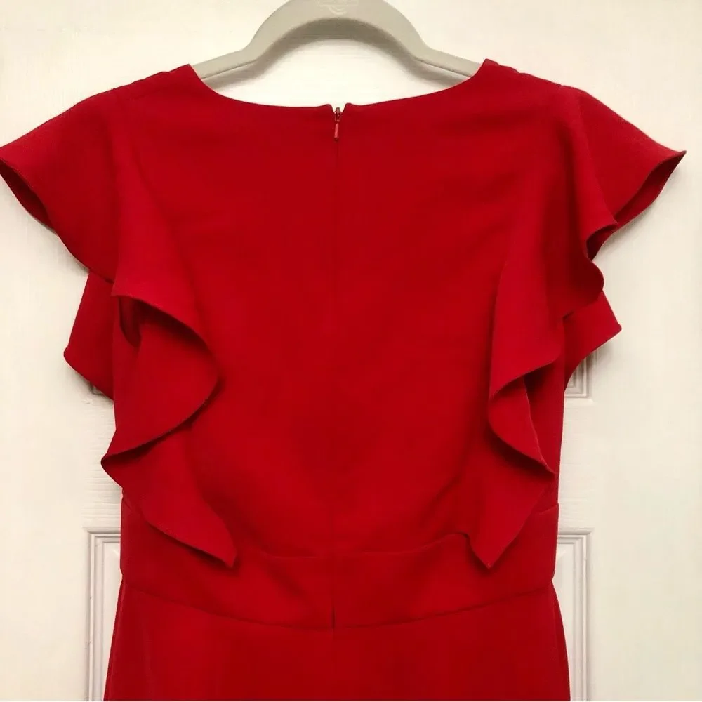Jay Godfrey JayGodfrey Jumpsuit Red Flutter Sleeve Ruffle Trim Sleeveless 4